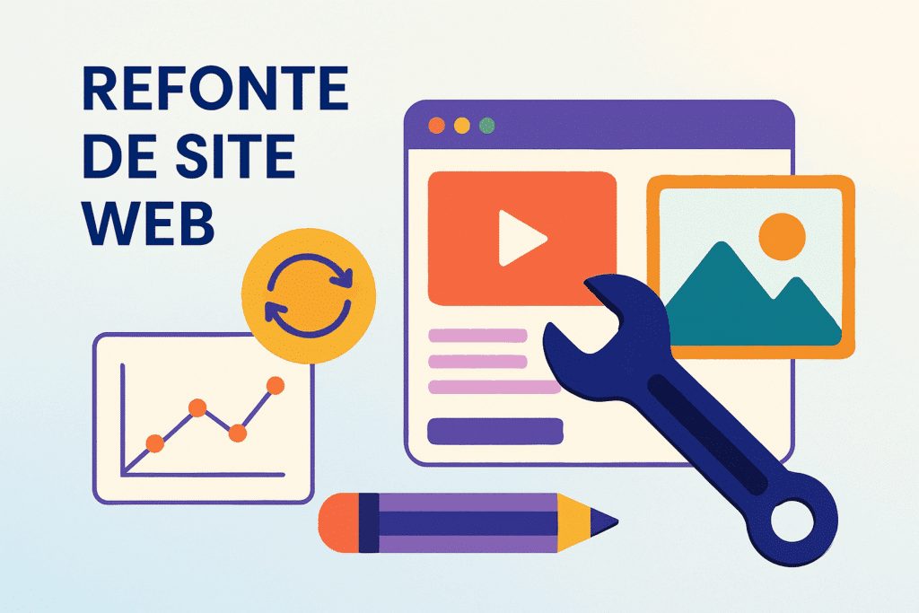 Illustration représentant la refonte d’un site web avec un design modernisé et une amélioration des performances